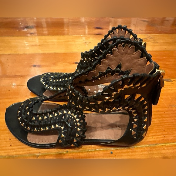 Alaia black leather gladiator sandals with gold studs size 7 - Picture 7 of 12